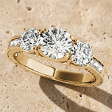 Yellow gold Three-Stone Round Cut Pavé Band with Prong Setting_15