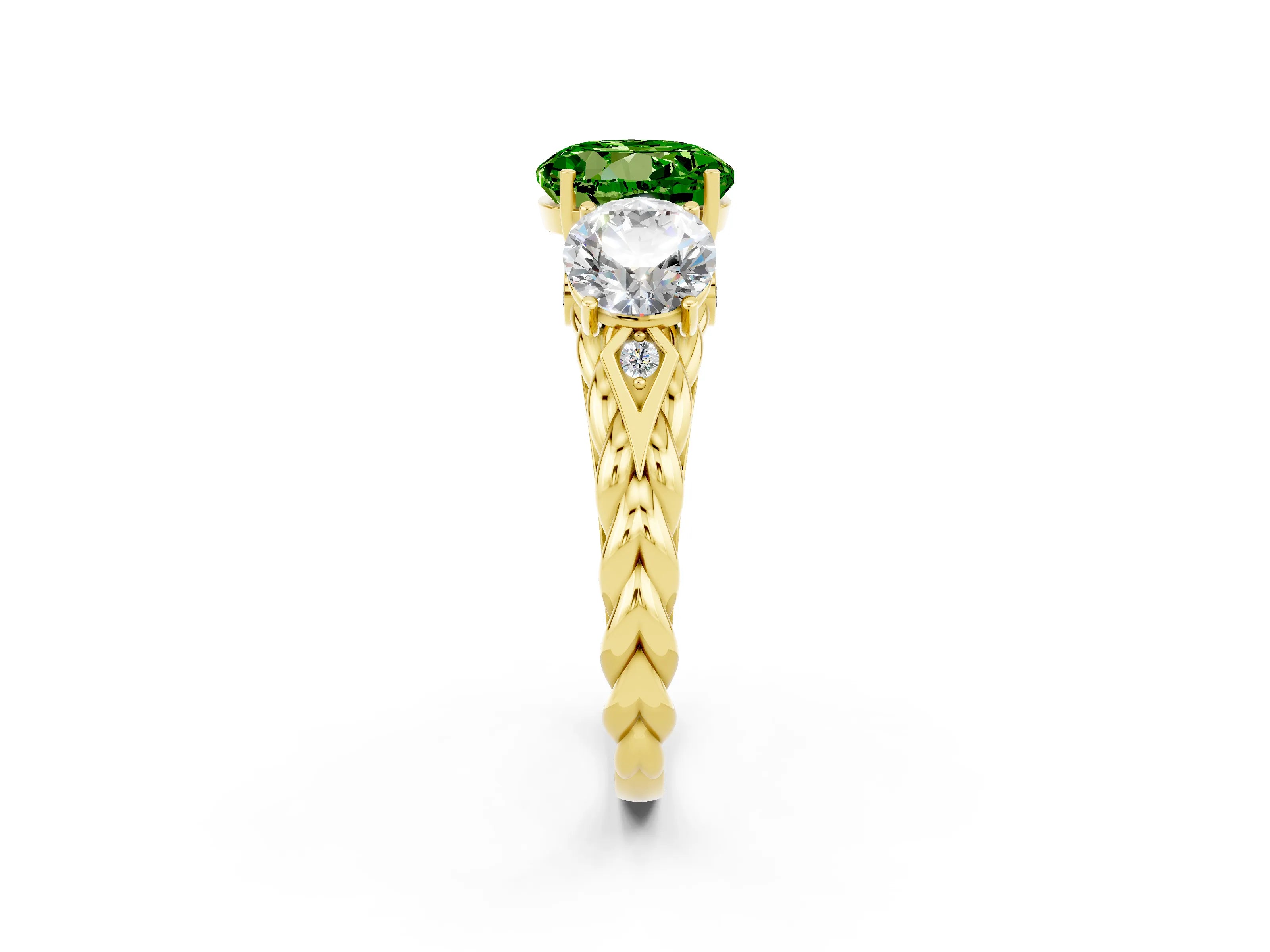 Yellow gold Three-Stone Round Cut Peridot Braided Band Ring with Four-Prong Setting_14