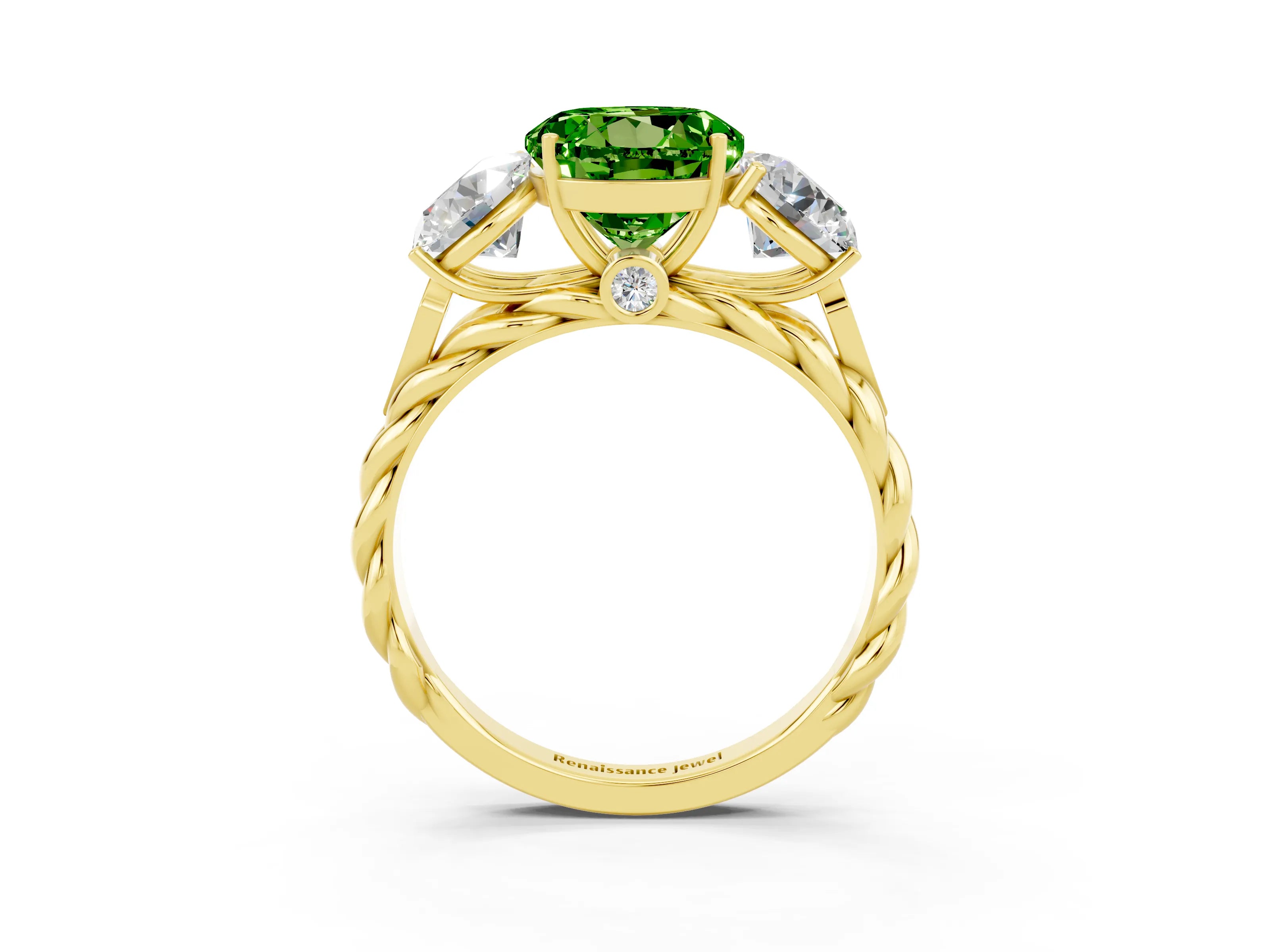 Yellow gold Three-Stone Round Cut Peridot Braided Band Ring with Four-Prong Setting_15