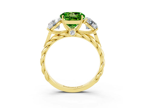 Yellow gold Three-Stone Round Cut Peridot Braided Band Ring with Four-Prong Setting_15