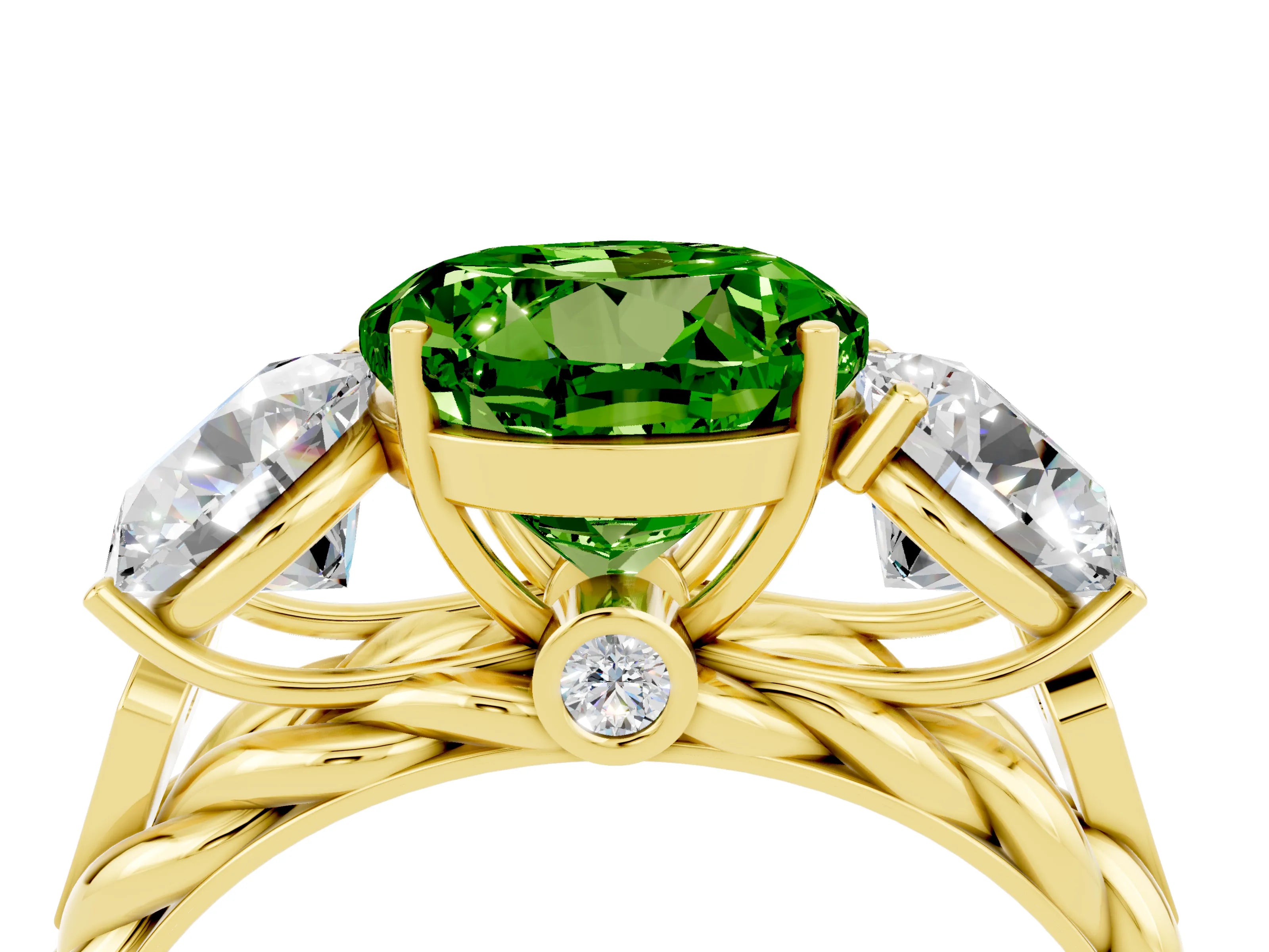 Yellow gold Three-Stone Round Cut Peridot Braided Band Ring with Four-Prong Setting_16