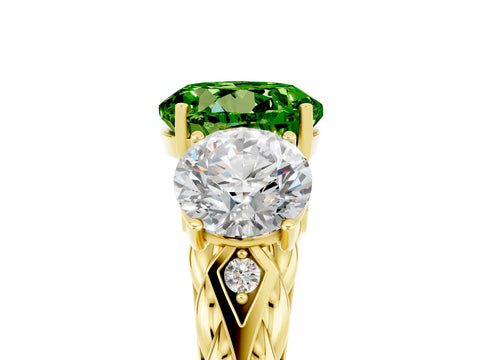 Yellow gold Three-Stone Round Cut Peridot Braided Band Ring with Four-Prong Setting_17