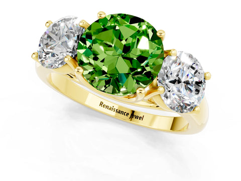 Yellow gold Three-Stone Round Cut Peridot Engagement Ring with Prong Setting_1