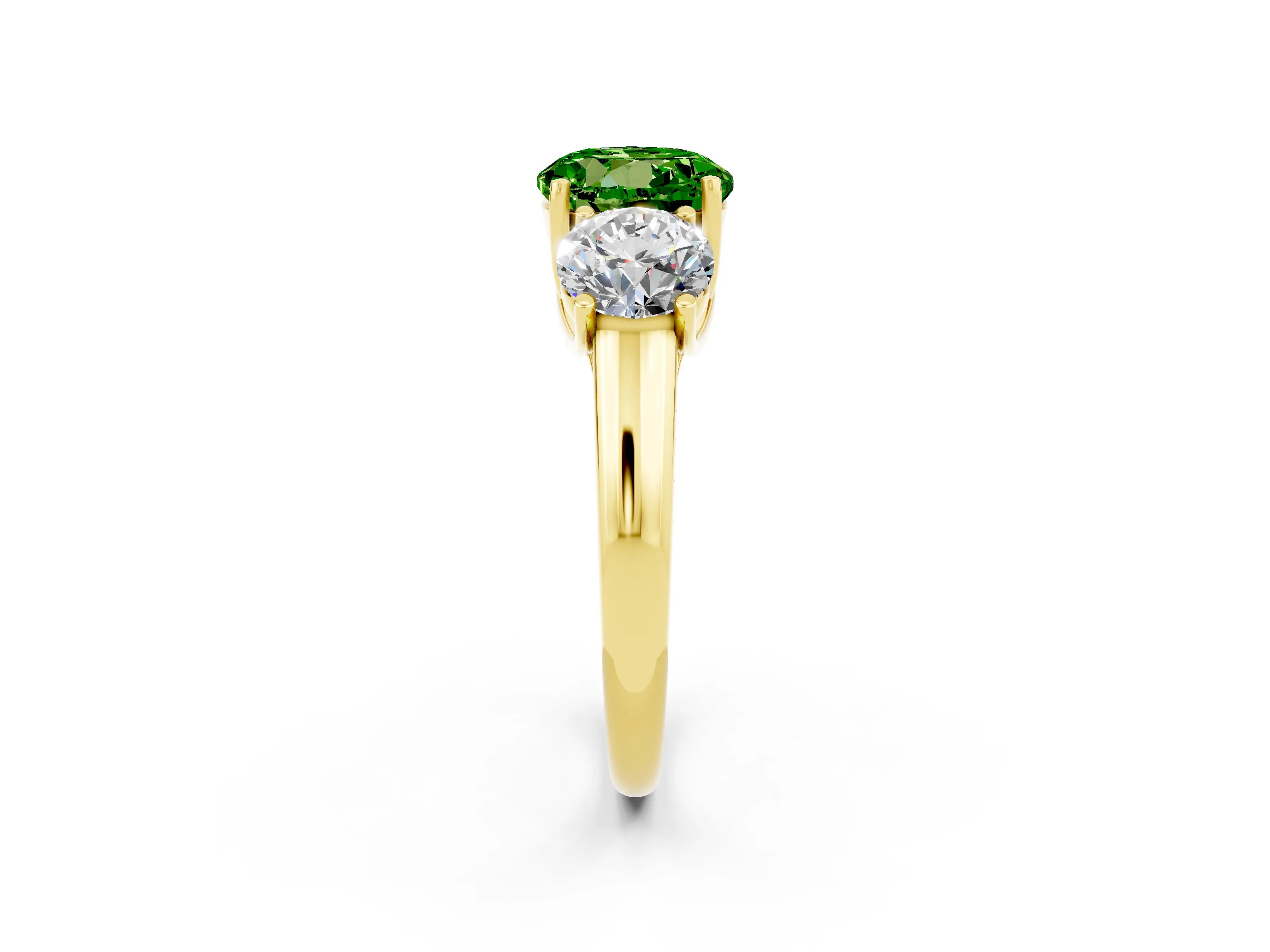 Yellow gold Three-Stone Round Cut Peridot Engagement Ring with Prong Setting_2