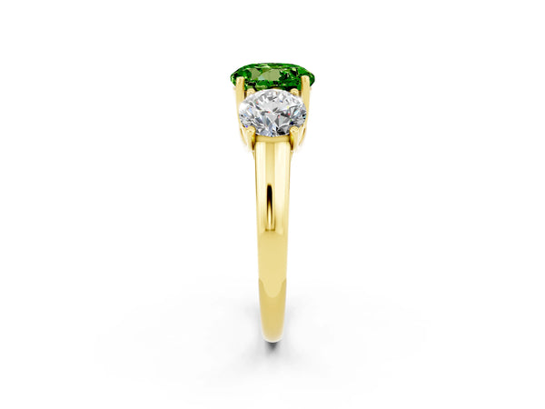 Yellow gold Three-Stone Round Cut Peridot Engagement Ring with Prong Setting