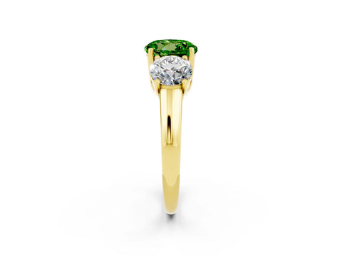 Yellow gold Three-Stone Round Cut Peridot Engagement Ring with Prong Setting_2