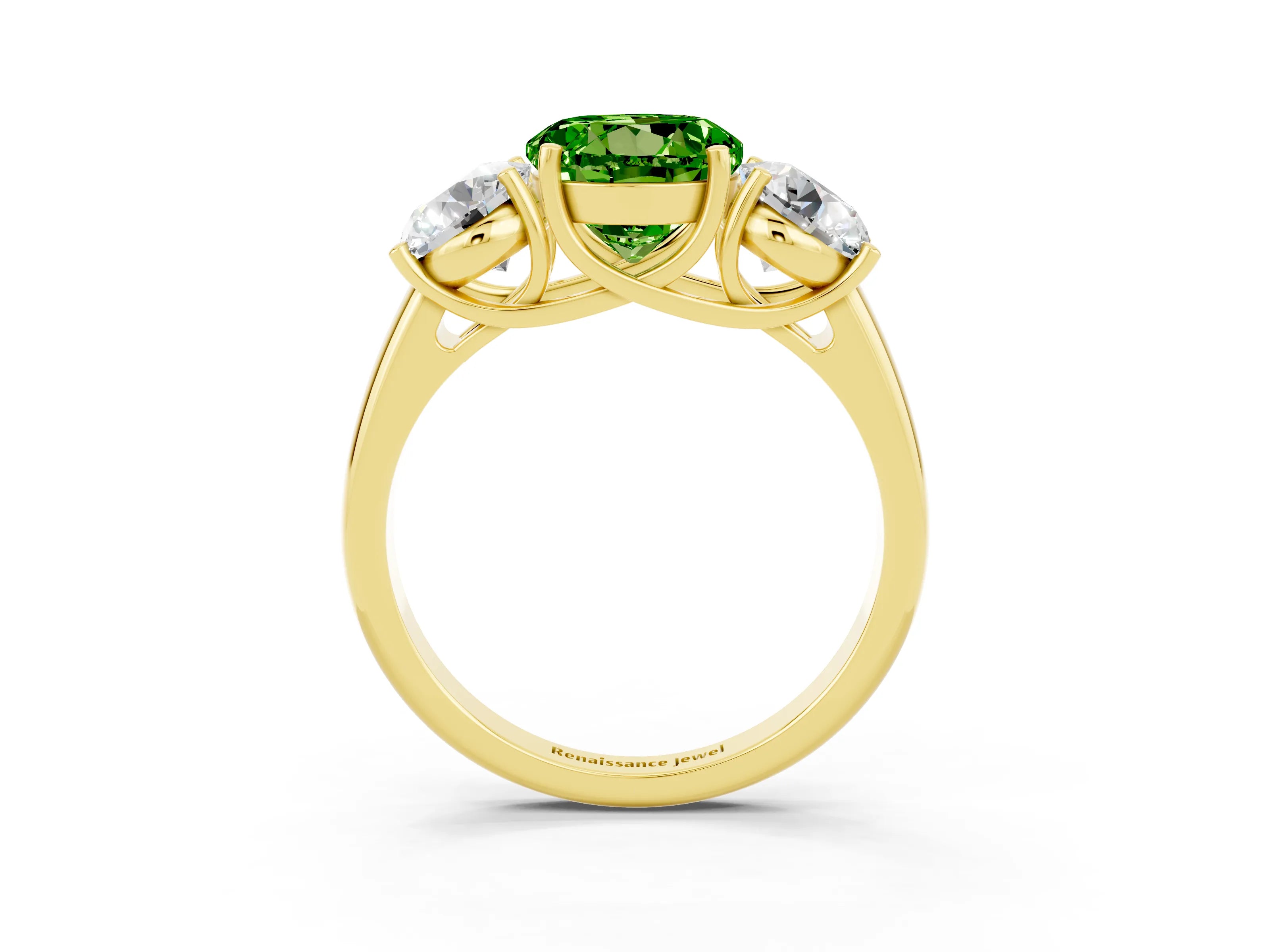 Yellow gold Three-Stone Round Cut Peridot Engagement Ring with Prong Setting_3