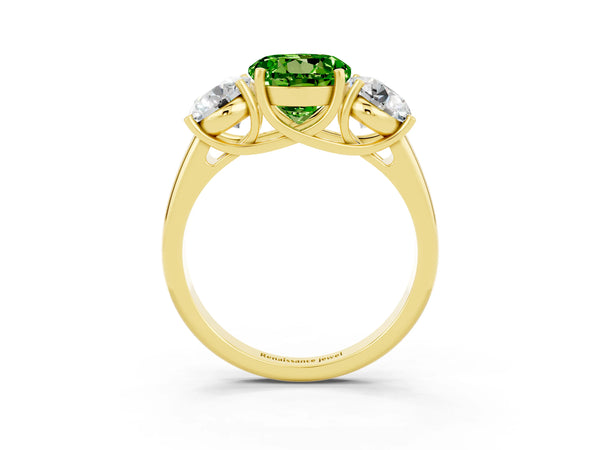 Yellow gold Three-Stone Round Cut Peridot Engagement Ring with Prong Setting