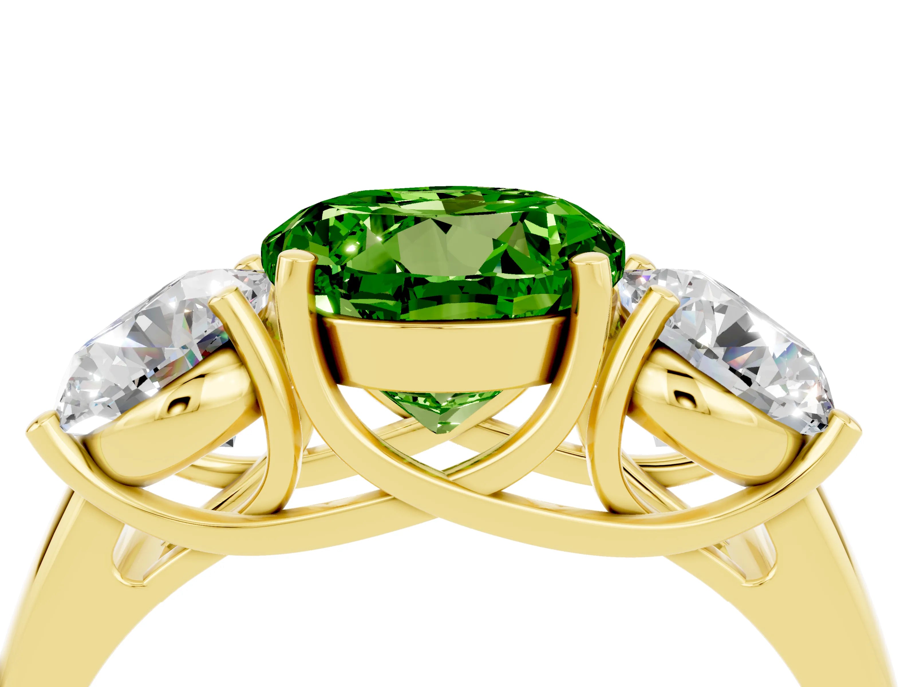 Yellow gold Three-Stone Round Cut Peridot Engagement Ring with Prong Setting_4