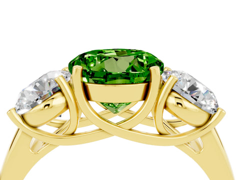 Yellow gold Three-Stone Round Cut Peridot Engagement Ring with Prong Setting_4