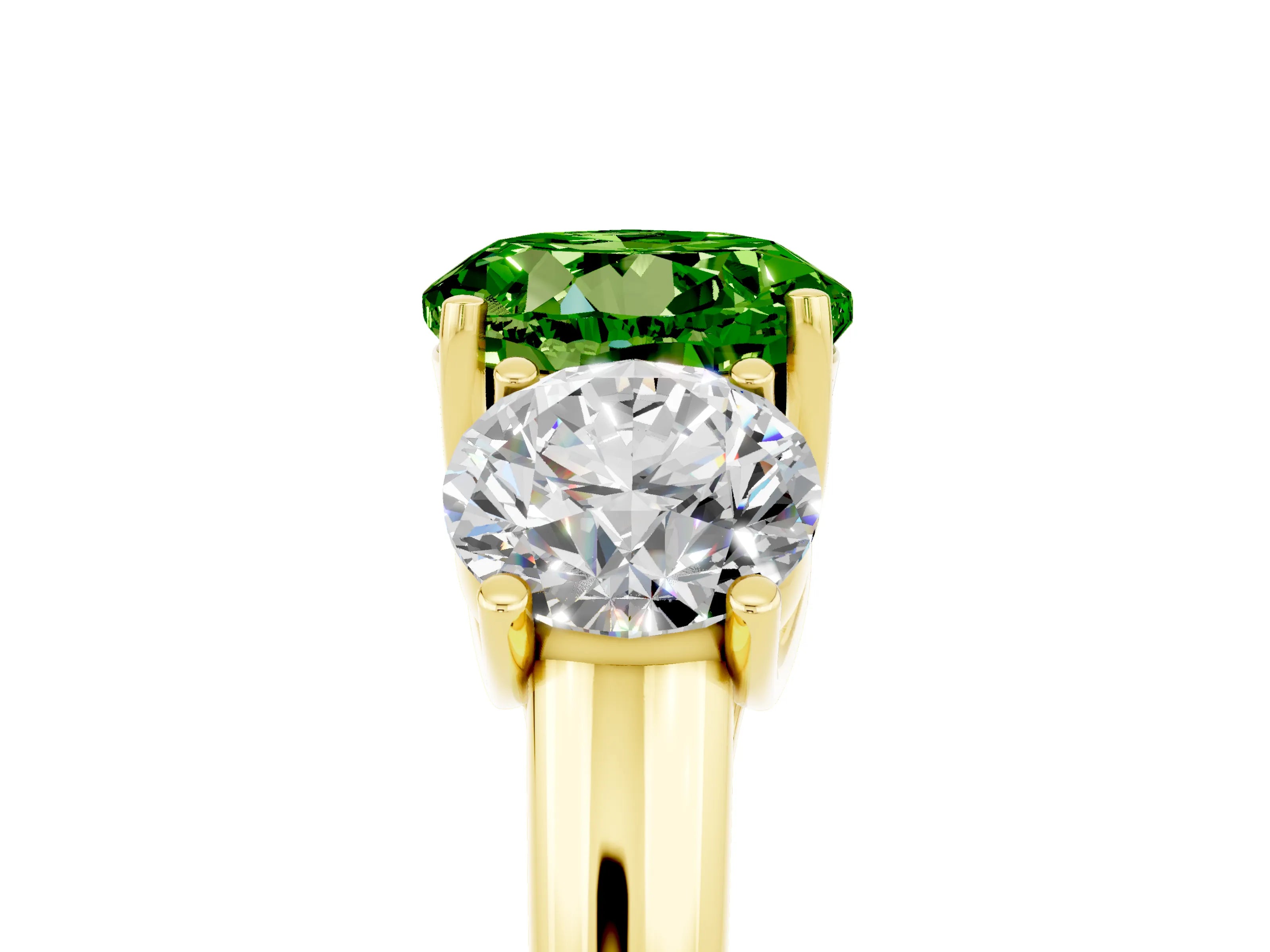 Yellow gold Three-Stone Round Cut Peridot Engagement Ring with Prong Setting_5