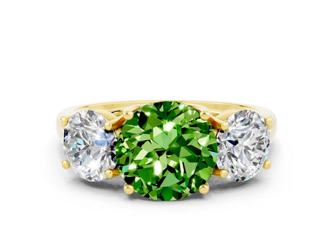 Yellow gold Three-Stone Round Cut Peridot Engagement Ring with Prong Setting