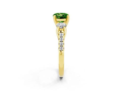 Yellow gold Three-Stone Round Cut Peridot Pavé Band with Four-Prong Setting_2