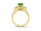 Yellow gold Three-Stone Round Cut Peridot Pavé Band with Four-Prong Setting_3