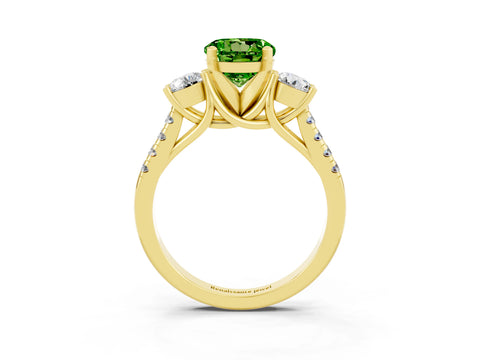 Yellow gold Three-Stone Round Cut Peridot Pavé Band with Four-Prong Setting_3