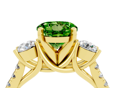 Yellow gold Three-Stone Round Cut Peridot Pavé Band with Four-Prong Setting_4