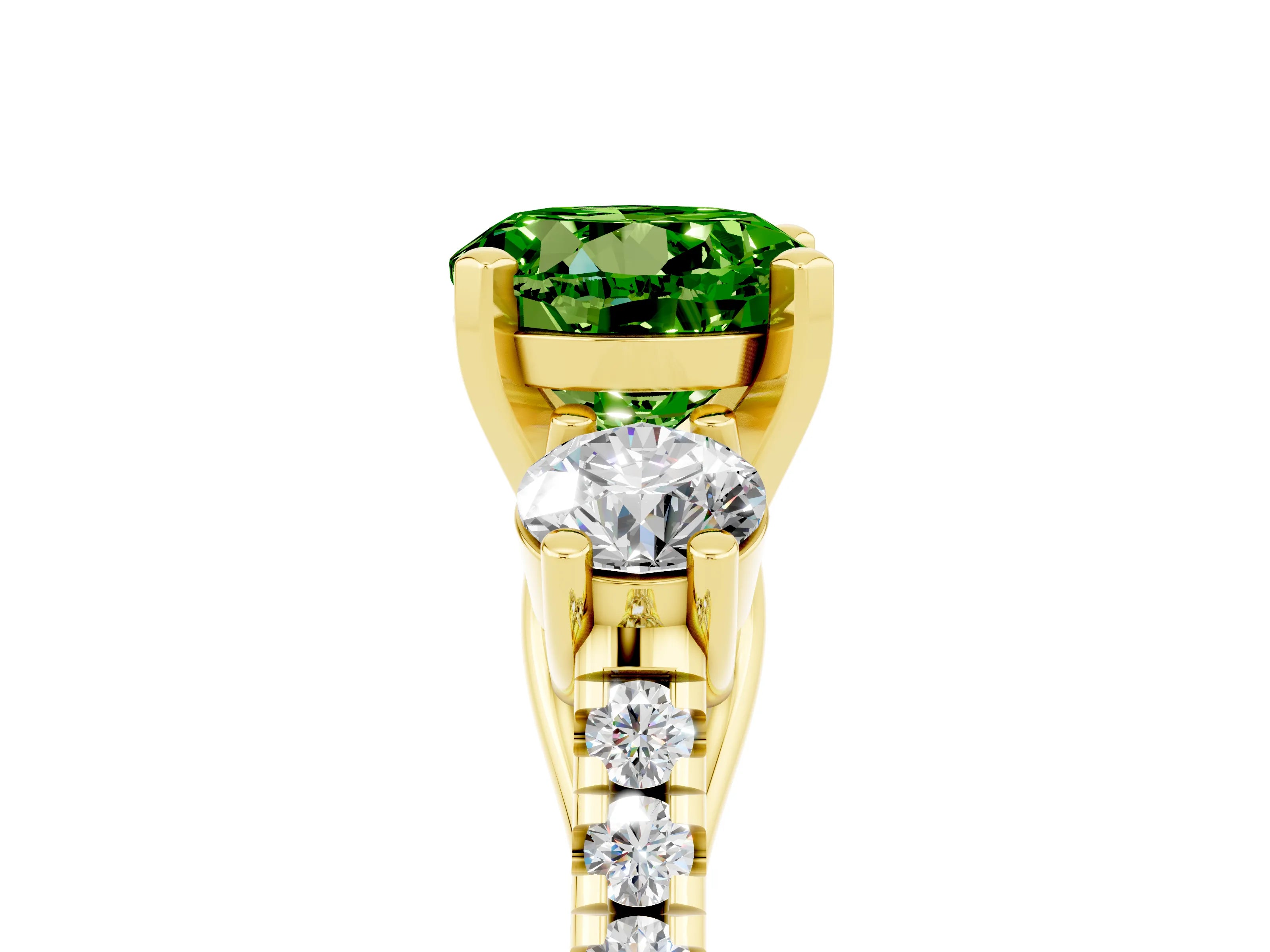 Yellow gold Three-Stone Round Cut Peridot Pavé Band with Four-Prong Setting_5