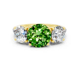 Yellow gold Three-Stone Round Cut Peridot Ring with Pavé Band and Prong Setting_12
