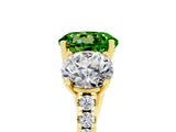 Yellow gold Three-Stone Round Cut Peridot Ring with Pavé Band and Prong Setting_17