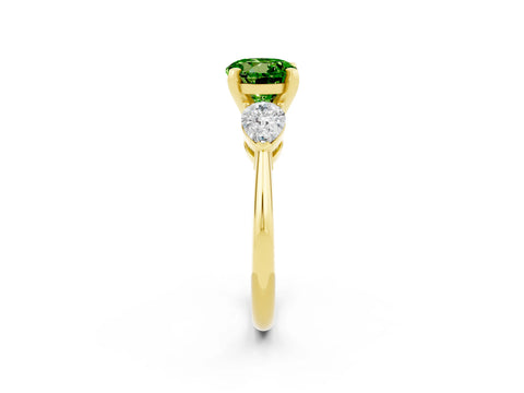 Yellow gold Three-Stone Round Cut Peridot Ring with Pear Side Stones and Four-Prong Setting_2