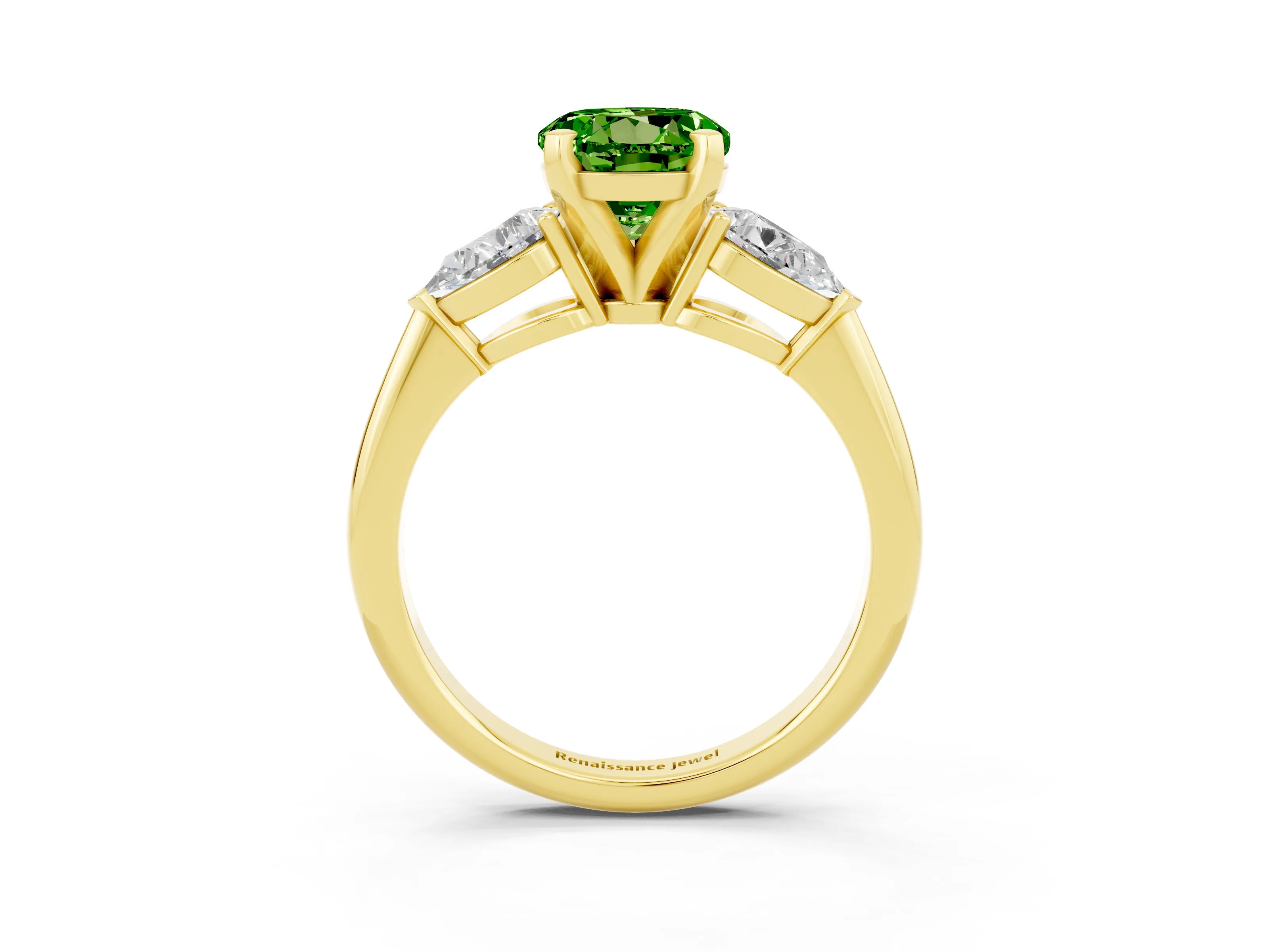 Yellow gold Three-Stone Round Cut Peridot Ring with Pear Side Stones and Four-Prong Setting_3