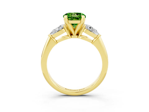 Yellow gold Three-Stone Round Cut Peridot Ring with Pear Side Stones and Four-Prong Setting_3
