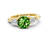 Yellow gold Three-Stone Round Cut Peridot Ring with Pear  Side Stones in Four-Prong Setting_12