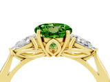 Yellow gold Three-Stone Round Cut Peridot Ring with Pear  Side Stones in Four-Prong Setting_16