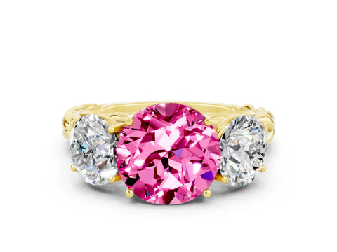 Yellow gold Three-Stone Round Cut Pink Sapphire Braided Band Ring with Four-Prong Setting_36