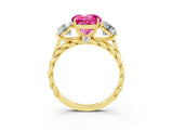 Yellow gold Three-Stone Round Cut Pink Sapphire Braided Band Ring with Four-Prong Setting_39
