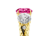 Yellow gold Three-Stone Round Cut Pink Sapphire Braided Band Ring with Four-Prong Setting_41