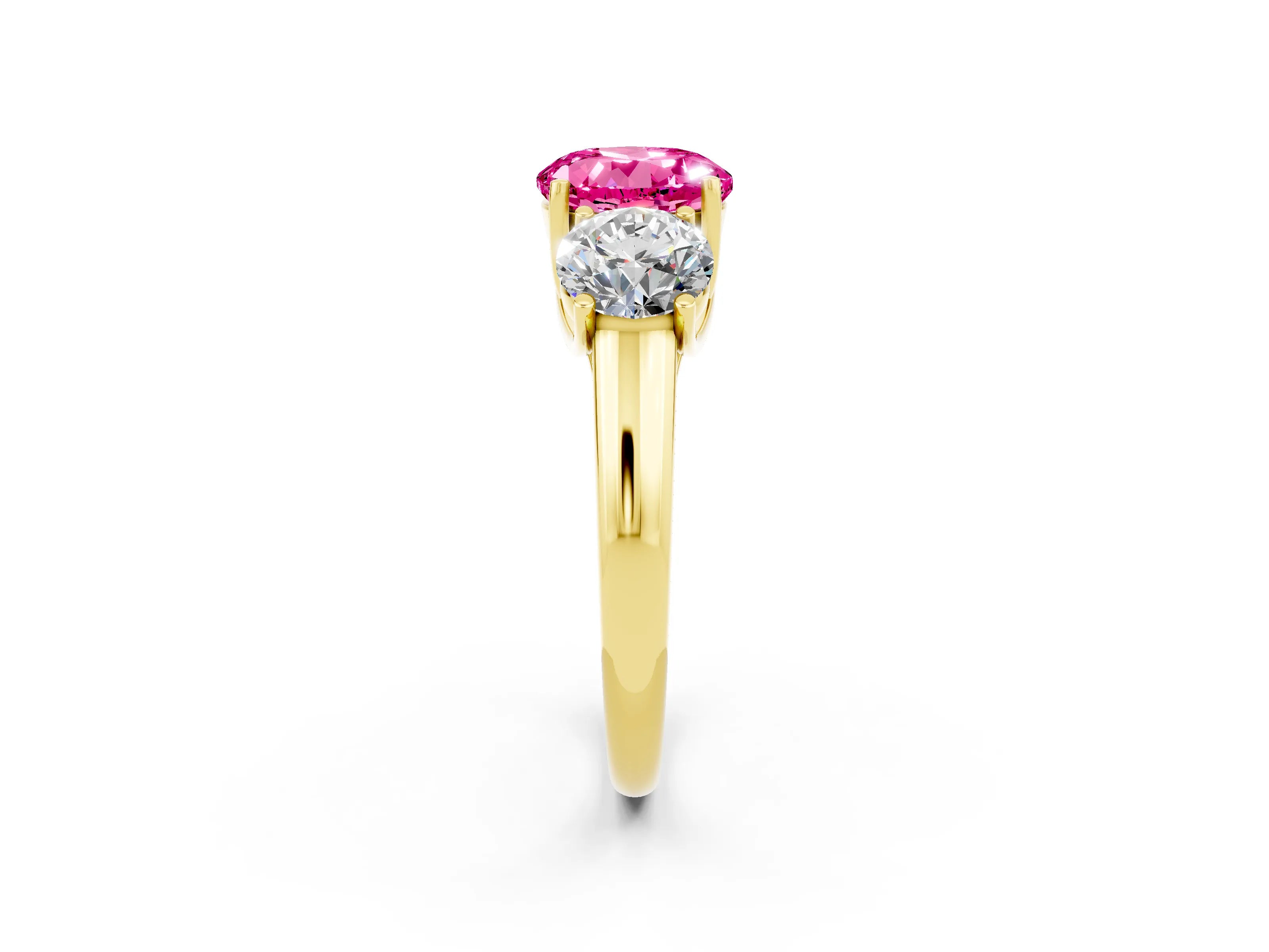 Yellow gold Three-Stone Round Cut Pink Sapphire Engagement Ring with Prong Setting_14