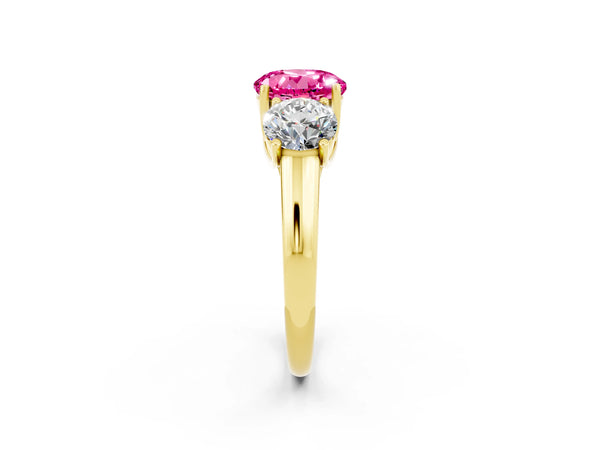 Yellow gold Three-Stone Round Cut Pink Sapphire Engagement Ring with Prong Setting