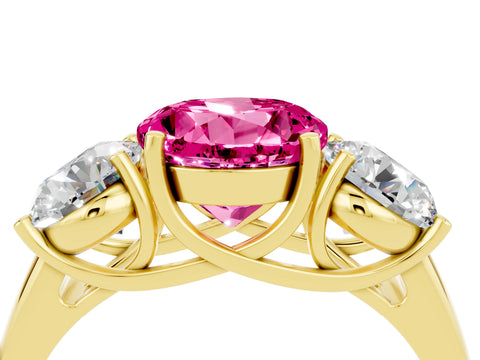 Yellow gold Three-Stone Round Cut Pink Sapphire Engagement Ring with Prong Setting_16