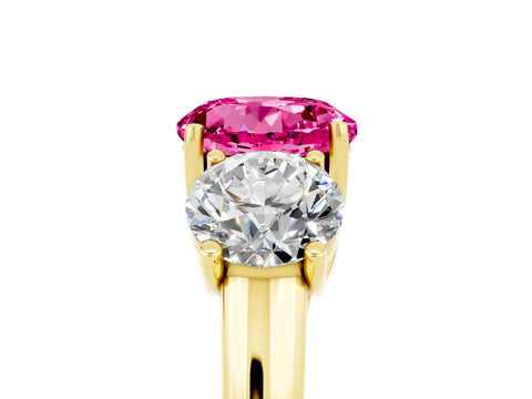 Yellow gold Three-Stone Round Cut Pink Sapphire Engagement Ring with Prong Setting_17