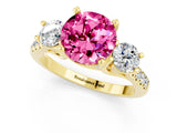 Yellow gold Three-Stone Round Cut Pink Sapphire Pavé Band with Four-Prong Setting_25