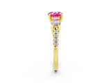 Yellow gold Three-Stone Round Cut Pink Sapphire Pavé Band with Four-Prong Setting_26