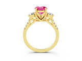 Yellow gold Three-Stone Round Cut Pink Sapphire Pavé Band with Four-Prong Setting_27