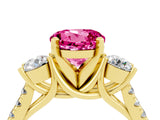 Yellow gold Three-Stone Round Cut Pink Sapphire Pavé Band with Four-Prong Setting_28