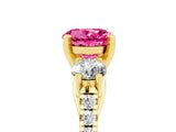 Yellow gold Three-Stone Round Cut Pink Sapphire Pavé Band with Four-Prong Setting_29