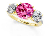 Yellow gold Three-Stone Round Cut Pink Sapphire Ring with Pavé Band and Prong Setting_37