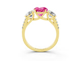 Yellow gold Three-Stone Round Cut Pink Sapphire Ring with Pavé Band and Prong Setting_39