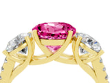 Yellow gold Three-Stone Round Cut Pink Sapphire Ring with Pavé Band and Prong Setting_40