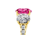 Yellow gold Three-Stone Round Cut Pink Sapphire Ring with Pavé Band and Prong Setting_41