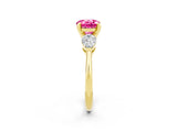 Yellow gold Three-Stone Round Cut Pink Sapphire Ring with Pear Side Stones and Four-Prong Setting_26