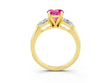 Yellow gold Three-Stone Round Cut Pink Sapphire Ring with Pear Side Stones and Four-Prong Setting_27