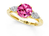 Yellow gold Three-Stone Round Cut Pink Sapphire Ring with Pear  Side Stones in Four-Prong Setting_13