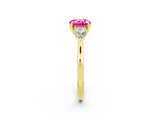 Yellow gold Three-Stone Round Cut Pink Sapphire Ring with Pear  Side Stones in Four-Prong Setting_14