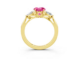 Yellow gold Three-Stone Round Cut Pink Sapphire Ring with Pear  Side Stones in Four-Prong Setting_15