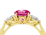 Yellow gold Three-Stone Round Cut Pink Sapphire Ring with Pear  Side Stones in Four-Prong Setting_16